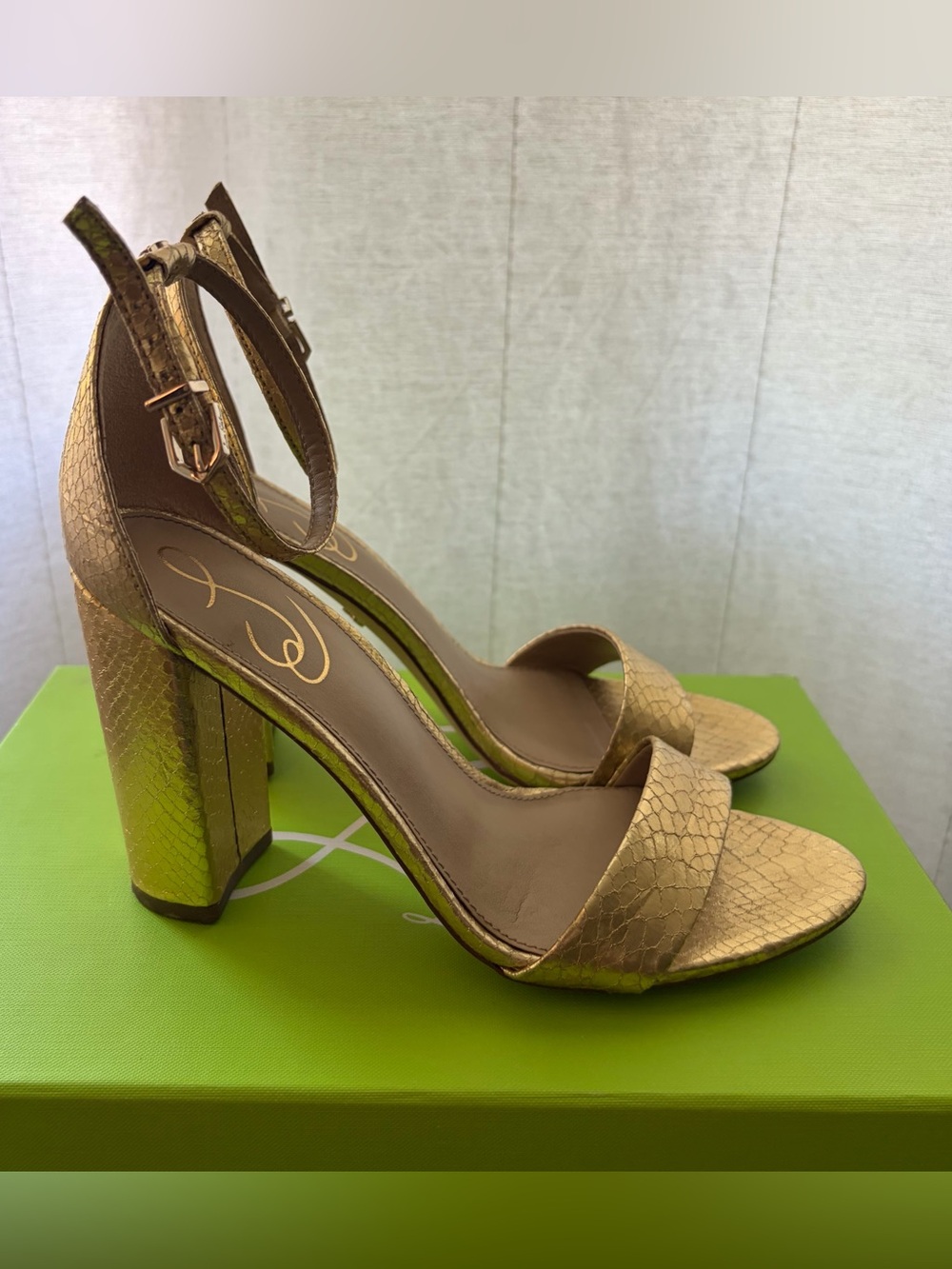 Sam Edelman Yaro Gold Snake Embossed Ankle Strap Sandals 7.5 M 38 - Picture 5 of 11